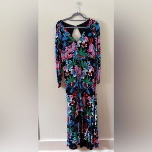 Anthropologie Black and Blue Floral Long Sleeve Dress